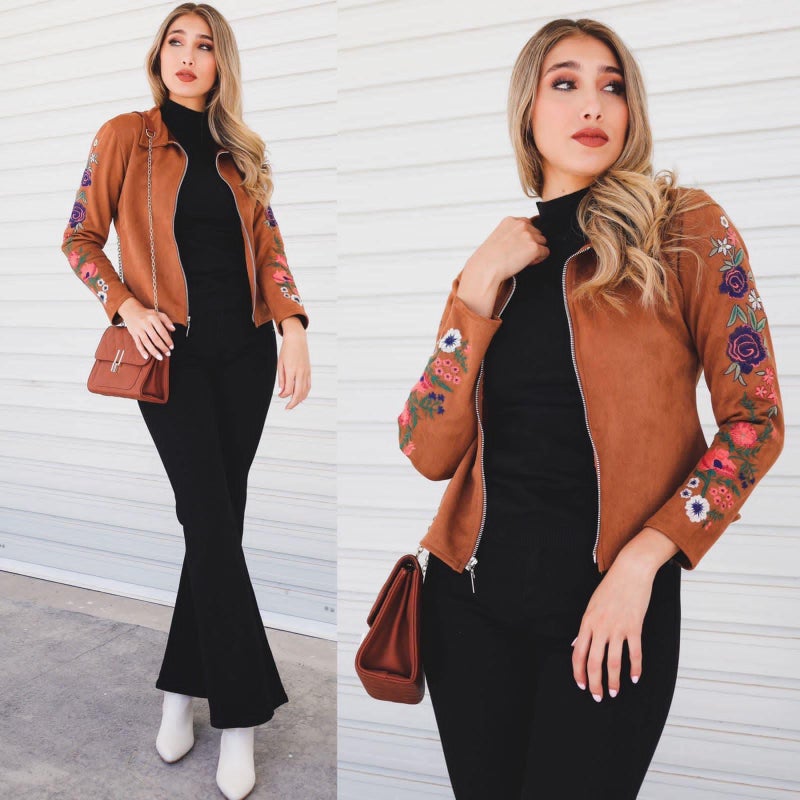 Kirjailtu takki, ruskea